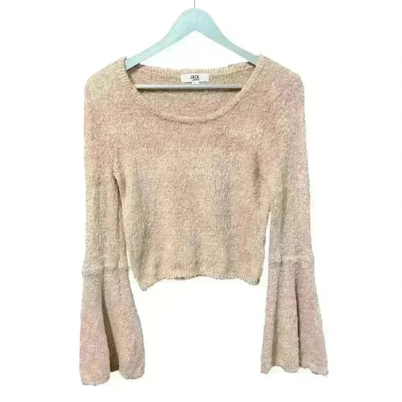 🟣Jack by BB Dakota Pink Cropped Fuzzy Bell Sleeve Shirt Large - Picture 1 of 7